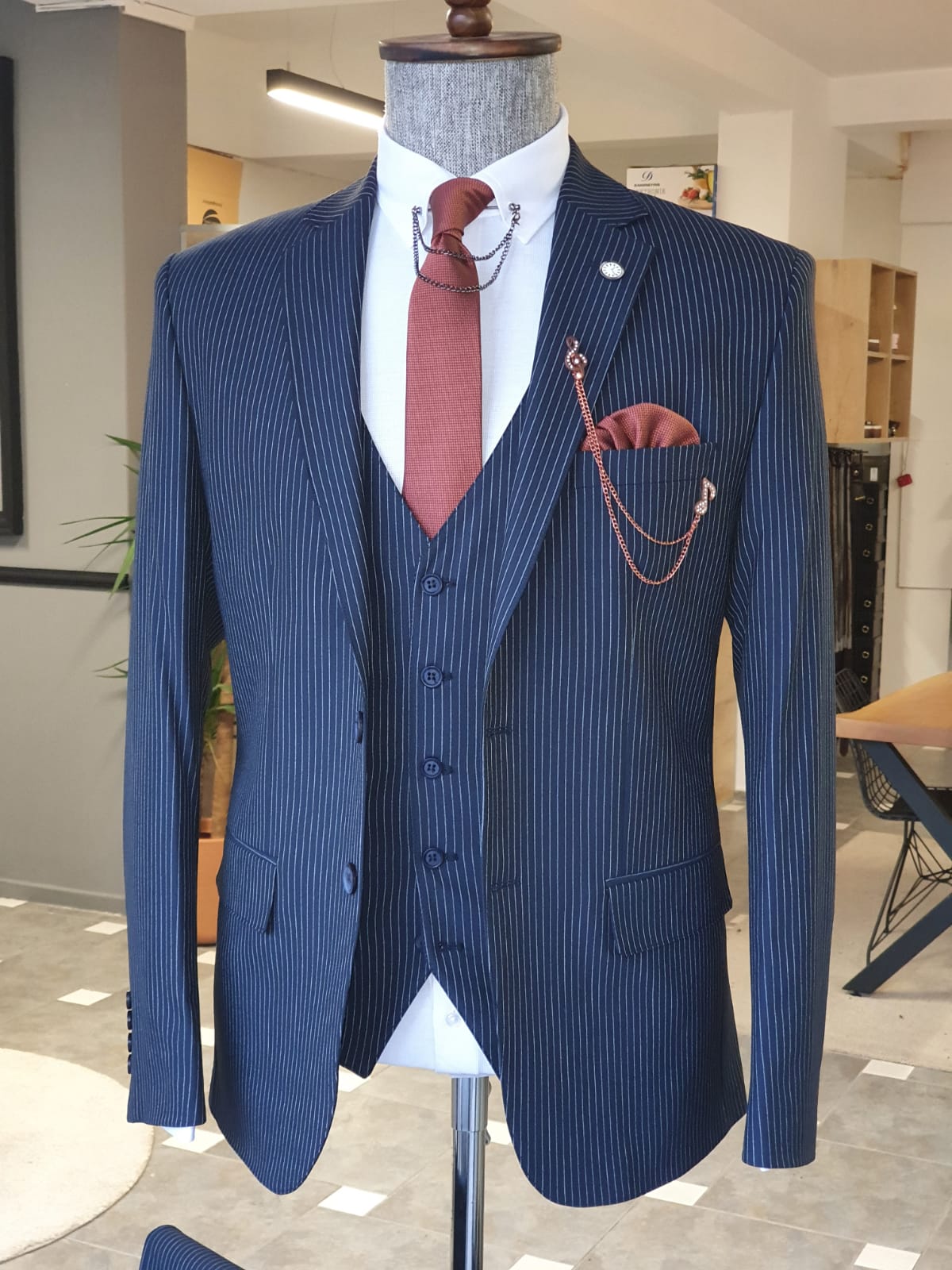 Italian Tailored Fit Navy Stripe Jacket | Buy Online at Moss